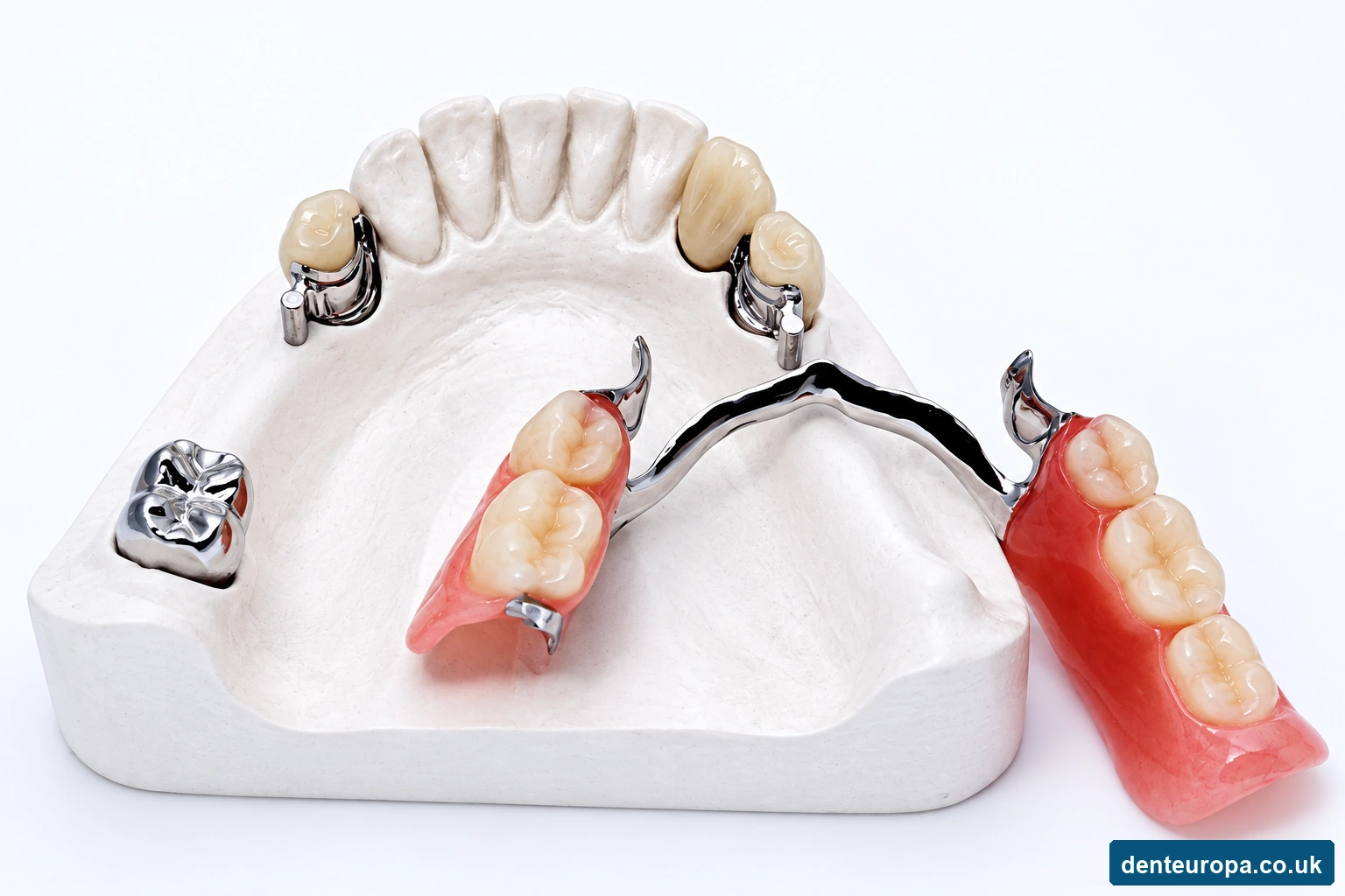 Precision attachment removable denture and supporting crowns